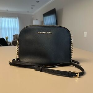 Michael Kors Cindy Large Dome Crossbody black & gold purse with adjustable strap